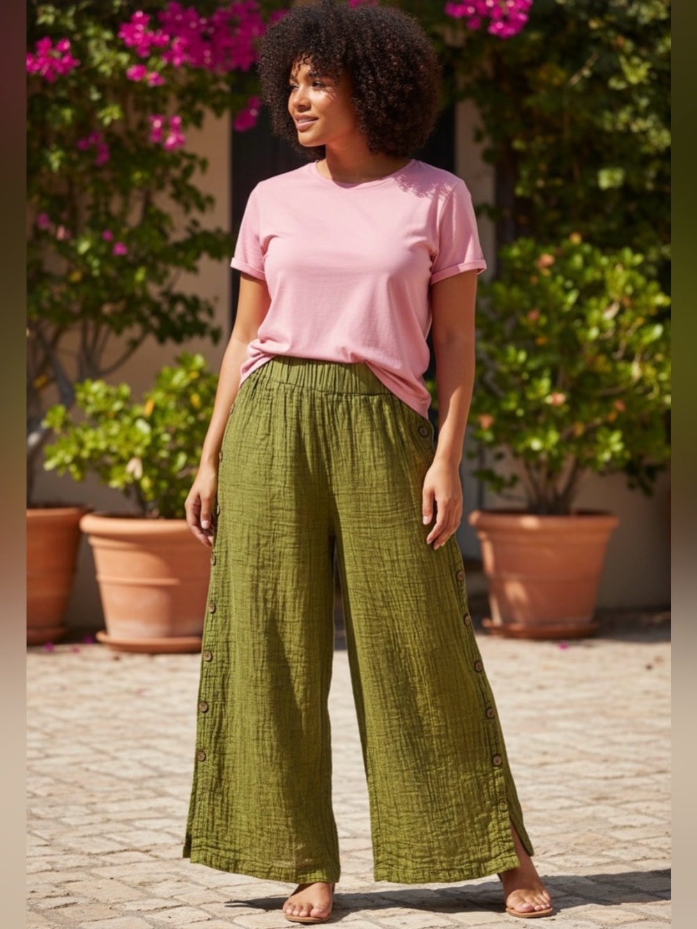 Sacred Threads Vintage Wide Leg Pants Olive Green OS
